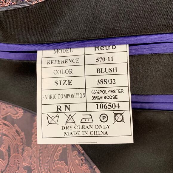 Retro Paris Velvet Blazer Pink Blush Black Satin Lapel Slim Fit 38S Formal - Picture 10 of 10